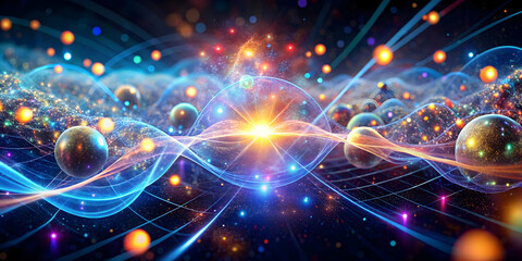 Poster - cosmic energy flow: a mesmerizing spectacle of vibrant, swirling energy enveloping celestial orbs, d