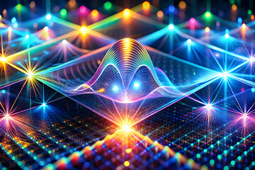 Poster - Abstract Digital Network: A mesmerizing visual of interconnectedness, vibrant hues illuminate a network of data points, symbolizing the power of connection in a digital world.