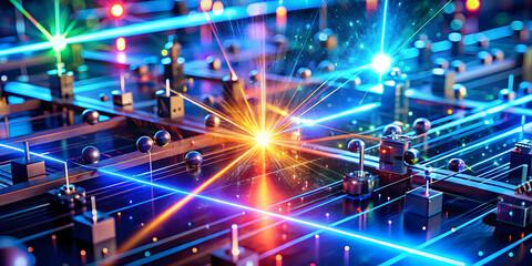 Poster - Quantum Network Symphony: A mesmerizing 3D render of a complex network, pulsating with vibrant energy, symbolizing the power and potential of interconnected data in the digital age.