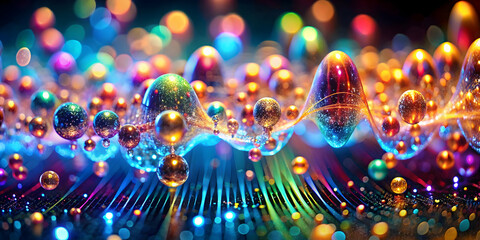Poster - Chromatic Symphony: A mesmerizing dance of vibrant, iridescent spheres pulsating with energy, set against a dark backdrop, evoking a sense of wonder and the magic of the unseen. 