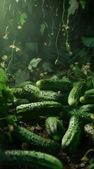 Canvas Print - Fresh Green Cucumbers in a Lush Garden