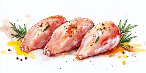 Wall Mural - Deliciously Rendered Chicken Breasts: A Watercolor Delight for Culinary Inspiration