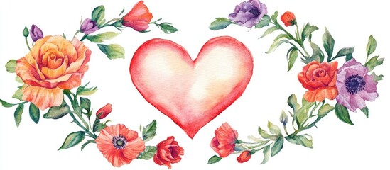 Beautiful Watercolor Floral Heart Design for Romantic Decor