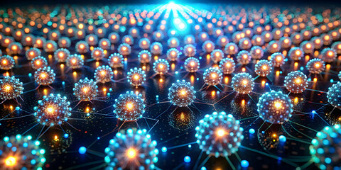 Poster - Neural Network Glow: A mesmerizing 3D render of interconnected nodes radiating vibrant energy, symbolizing the power and potential of artificial intelligence. 