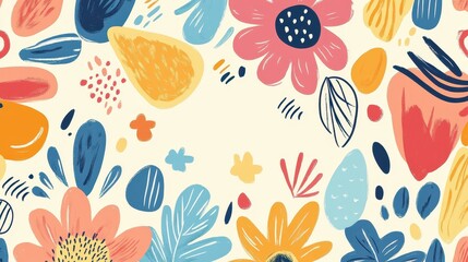 Wall Mural - Explore a vibrant floral doodle background vector set. Perfect for prints, wallpapers, and modern home decor.