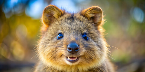 Quokka's Golden Grin: An adorable Quokka beams with joy in the warm Australian sun, its infectious smile capturing the essence of happiness in the wild. 