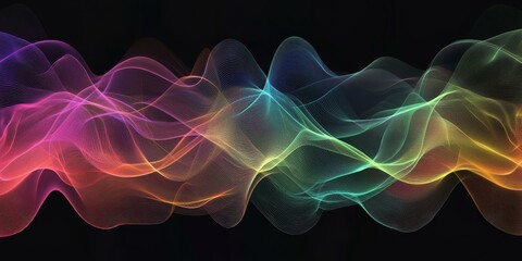 Canvas Print - Abstract colorful waves on black background.