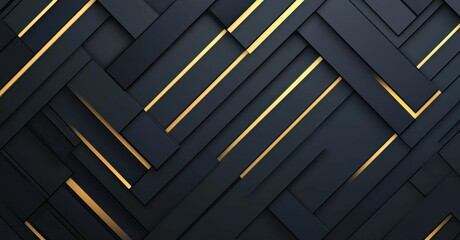 Canvas Print - Modern abstract design featuring a dark geometric background, highlighted with elegant golden lines for a luxe touch.