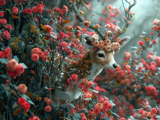 Sticker - Floral Deer: A Dreamlike Encounter in Nature