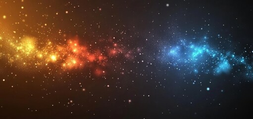 Poster - The background is a blurry gradient background of blue pink yellow abstract glowing color waves on a black dark background with noise texture banner posters