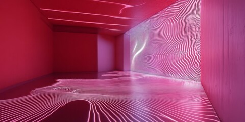 Canvas Print - Pink room with wavy light patterns.