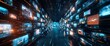 © pentolo - Digital data stream with multiple screens displaying content in a tunnel.