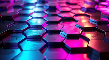 Wall Mural - Abstract Hexagon Pattern with Neon Lights