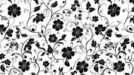 Canvas Print - Black and White Floral Pattern  Seamless Flower Design  Vintage Floral Background