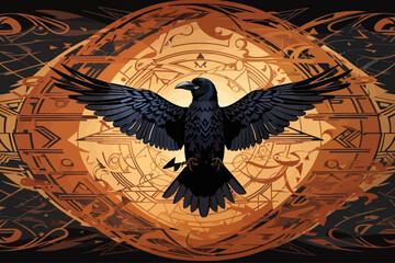 an crow soaring in a geometry background