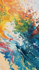 Wall Mural - Abstract art with flowing colors and white splatter in a vertical format.