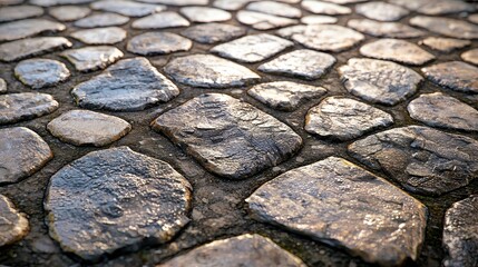 Wall Mural - Cobblestone Path Texture  Wet Stones  Close Up