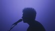© Rohit k  - Minimal art, man passionately performing on a vibrant blue stage, his silhouette creating a striking profile against the backdrop. demonstrating talent and creativity in the entertainment industry