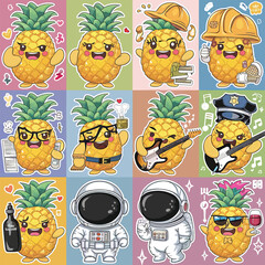 Wall Mural - 2d vector illustration emoji emote for social media icon for fruits and animals cute character  