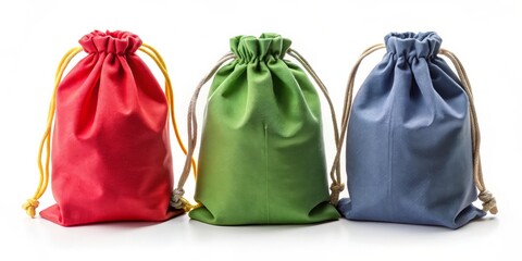 Elegant solution: Solid-colored drawstring pouch, removed from distractions, showcased alone on a clean white canvas,