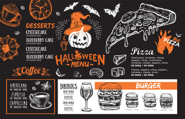 Wall Mural - Restaurant cafe menu, template design, Halloween menu, Food flyer.	
