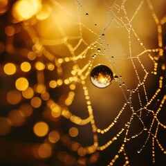 Canvas Print - A single dewdrop hangs from a spiderweb with a bokeh background.