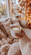 © RaptorWoman - Person holding a latte in a cozy, autumn-themed setting with soft lighting and comfortable knit textures.