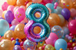 © Visual Craft - Foil balloon in shape of number 8 on vibrant colored birthday background
