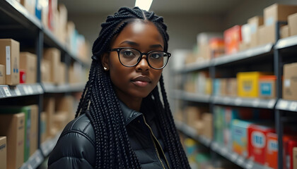 Black Woman with Braids in a Warehouse