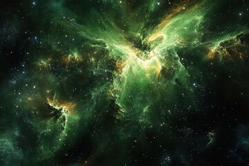 green galaxy in outer space: nebula, stars and cosmic night sky