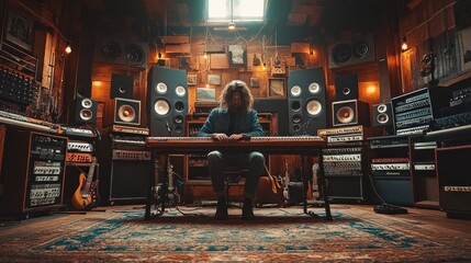 Musician Playing Keyboard in Rustic Studio