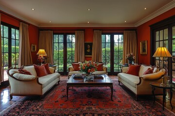 Wall Mural - Luxury Living Room with French Doors