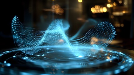Poster - Holographic showcasing the dynamic behavior of electromagnetic waves in a physics experiment setting designed for educational research or technology focused applications