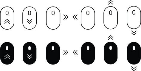 Poster - Scroll mouse icons Set in black Line, flat styles. Swipe mouse signs vectors illustration. Modern pictogram Scrolling mouse symbol for website design and mobile app isolated on transparent background.