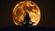 © Nataliya - Abstract woman are meditating at blue full moon with star in dark night sky background
