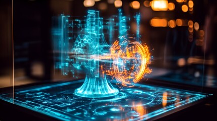 Poster - Holographic representation showcasing the principles of thermodynamics with a detailed simulation of a heat engine system providing an immersive educational and scientific experience