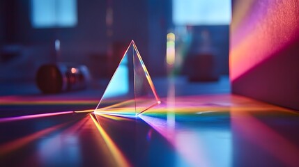 Poster - holographic display showcasing the refraction of light through a prism in an optics experiment demon