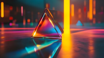 Poster - mesmerizing hologram showcasing the refraction of light through a prism in an optics experiment crea
