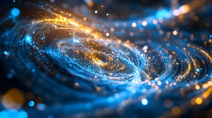 Poster - Holographic visualization depicting the wave particle duality of electrons a fundamental principle in quantum physics and the foundation of modern physics models  This abstract