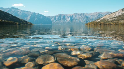 Canvas Print - Mountain Lake with Crystal Clear Water and Rocky Bottom