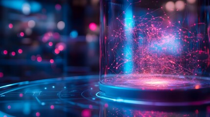 Poster - holographic visualization of a simulated interaction between charged particles within an electric fi