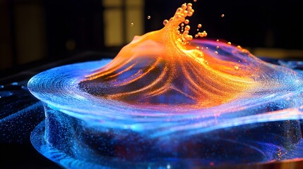 Aufkleber - a holographic display presenting a simulation of fluid dynamics visualizing the intricate patterns a