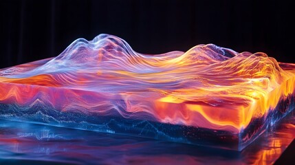Poster - Holographic display showcasing the principles of fluid dynamics including a simulation of turbulent flow patterns and chaotic motions