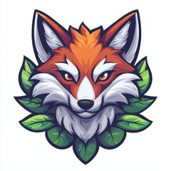 Wall Mural - Vibrant illustration of a fox face with leaves