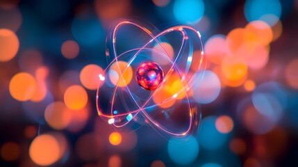 Poster - holographic visualization of the electron cloud model of an atom showcasing the intricate structure 