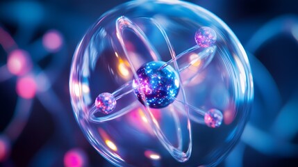 Poster - holographic visualization of atomic structure showcasing the arrangement and composition of protons 