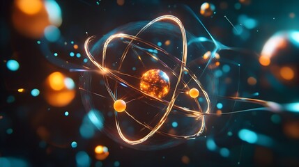 Poster - holographic 3d visualization showcasing the arrangement and structure of protons neutrons and electr