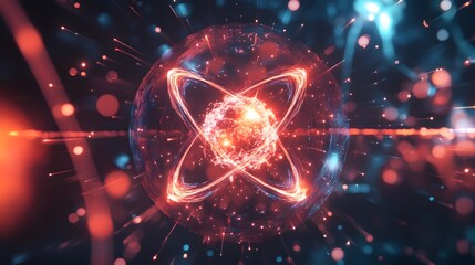 Poster - holographic visualization of atomic energy levels and electron transitions a futuristic scientific d
