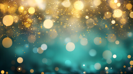 Wall Mural - Sparkling Teal and Gold Bokeh Background - Perfect for Your Designs