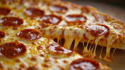 Close-up of a Pepperoni Pizza with Melted Cheese